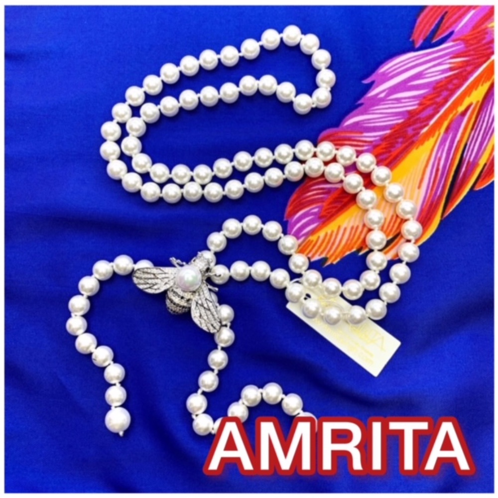 NWT AMRITA SINGH PEARL & CZ BEE NECKLACE JEWELRY
